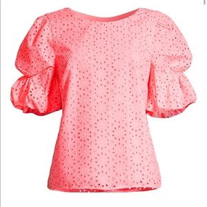 Coral Lilly Pulitzer Shaila Puff-Sleeve Eyelet Blouse XXS, New with Tags